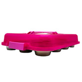 12 Cup Non Stick Muffin Pan With Pink Carry Lid, Handle